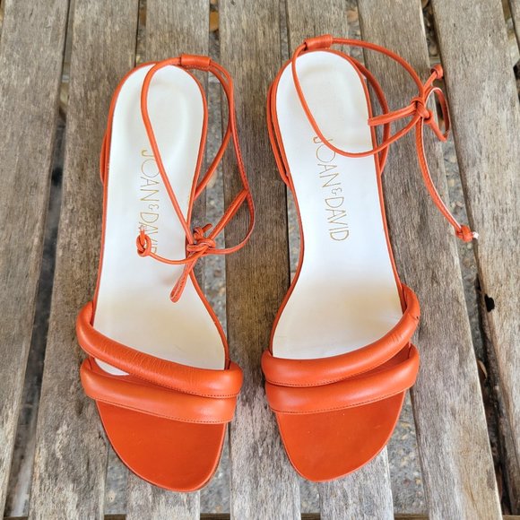 NIB JOAN & DAVID Orange Leather Ankle Wrap Wedge Sandals Shoes 6.5 M - Picture 2 of 4